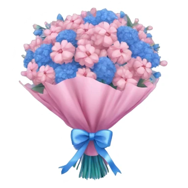 Aesthetic blue and pink bouquet of flowers with a bow wrapped around them sticker