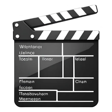 Ultra minimal black and white film clapperboard with just essential elements, clean geometric iOS emoji style, most simplified possible version sticker