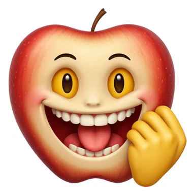 Apple IOS Smiley face with open mouth and teeth biting an arm like a love bite sticker