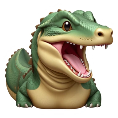 Cinematic Realistic Cute Yawning Komodo Dragon Portrait Emoji, Head tilted slightly with a dramatic, wide-open yawn, showcasing a soft, rugged scaled hide with subtly drooping features and half-closed, drowsy eyes rendered in authentic detail, high shine, relaxed yet expressive, styled with a dash of natural desert charm, soft glowing outline, capturing the essence of a sleepy yet affectionate Komodo dragon that appears ready to stretch out for a deep, restful nap! sticker