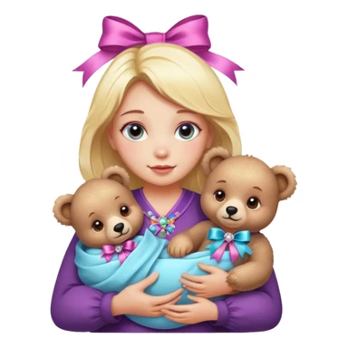 woman holding baby bears with ribbons and crystals sticker