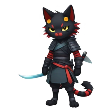 Edgy Cool Anthro Samurai cool pretty dark Litten-Pokémon-cat-fursona-animal techwear Bandages gloves socks sticker