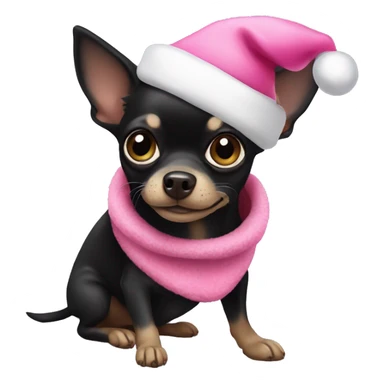 black chihuahua with a pink Santa hat sticker
