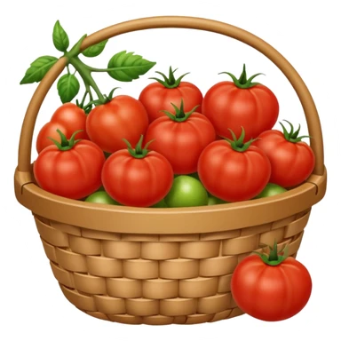 It is an image of fruits including tomatoes in the basket, and there are 5 to 6 fruits sticker
