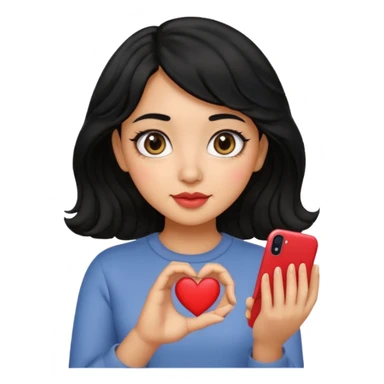 chica de cabello negro, corto y ondulado, haciendo un corazón con la mano, estilo emoji de iPhone, ojos grandes sticker