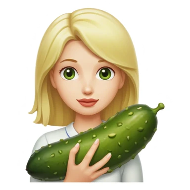 Blonde woman holding big pickle sticker