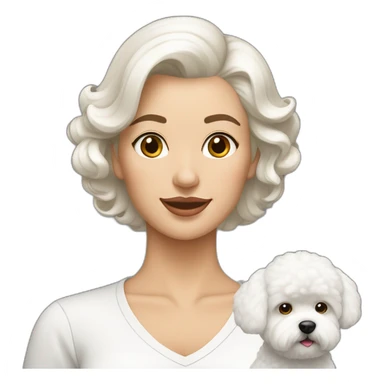 mujer con peinado de moño y perro bichon maltés blanco sticker