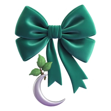 gothic bow, dark emerald velvet, silver crescent moon, black rose center, rich and gothic sticker