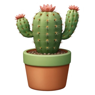 A ceramic pot in a pastel terracotta color, shaped like a cylinder, with a tall pot containing a desert cactus. sticker