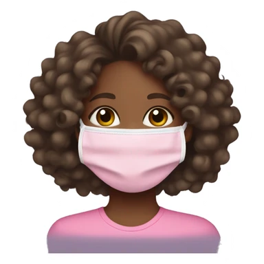 black girl with light brown skin, big dark curly hair doing a pink face mask sticker