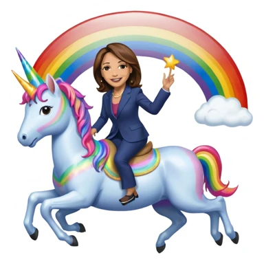 Kamala Harris and donald trump riding a rainbow unicorn sticker