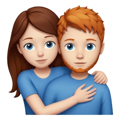 Ginger boy hugging girl with very dark brown hair. Both have blue eyes.  sticker