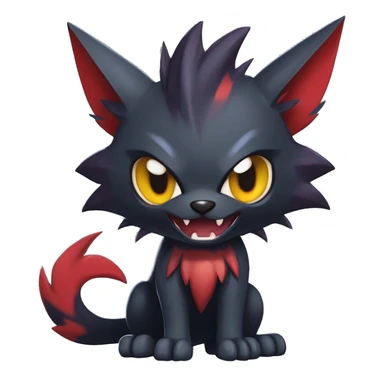   cool edgy fantasy anime-style dark animal vampiric Litten-Zoroark-Nargacuga-cat-hybrid Fakemon with big fangs and bat-ears full body sticker