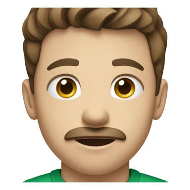 boy with brown hair and blue eyes with a moustache. wearing a green shirt. holding a football  sticker