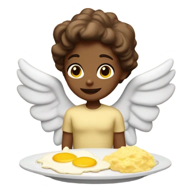 Angel with flesh colored skin and brown hair eating scrambled eggs sticker