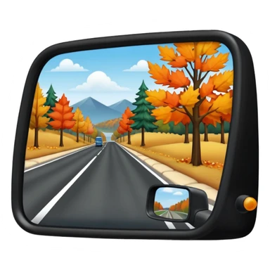 Fall scenery in the rearview mirror of a truck sticker