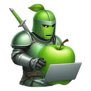 green apple knight, holding laptop sticker
