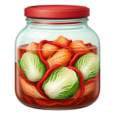 Kimchi Cinematic Realistic Kimchi Dish Emoji, depicted as spicy, fermented cabbage with vibrant red hues neatly served in a traditional jar, rendered with dynamic textures and bold, appetizing lighting. sticker
