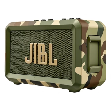 JBL Go 4 speaker in army camouflage print, minimal design aesthetic, compact speaker with simplified details, military pattern sticker