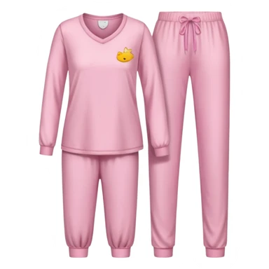  pink ozy two-piece pajama set with a soft fabric texture, long-sleeve top and pants, cute and comfy design, folded or on a hanger, pastel tones, realistic style, isolated on transp sticker