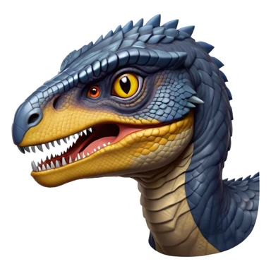 Cinematic Noble Jurassic Velociraptor Portrait Emoji, Poised and menacing, with a sleek, muscular build clad in dark, scaly skin reminiscent of Jurassic Park’s iconic raptor, a sharply curved snout and piercing, intelligent eyes that exude predatory cunning, Simplified yet boldly defined features, highly detailed, glowing with a cool, ominous radiance, high shine, intelligent and relentless, stylized with an air of cinematic prehistoric authority, focused and alert, soft glowing outline, capturing the essence of a watchful and confident Jurassic Velociraptor that appears ready to dash out of the screen with effortless power! sticker