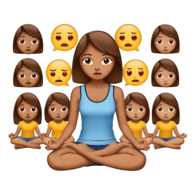 upset woman with brown hair sitting cross-legged in profile, ignoring others, emoji style sticker