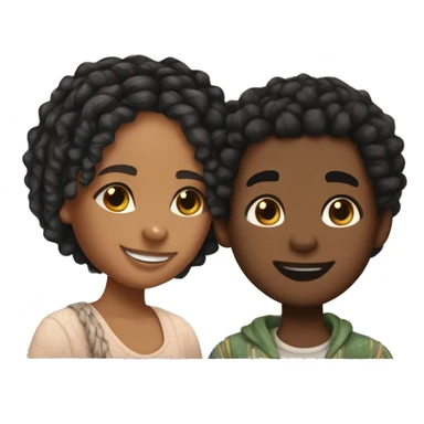 Realistic black girl with box braids and light skin boy with short curly hair and a short beard hugging sticker