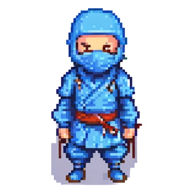 masked ninja, pixel art style, blue costume sticker