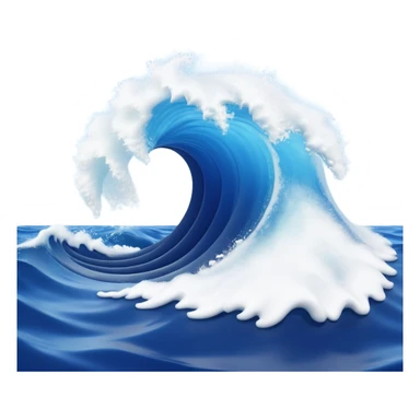3D render of Tsunami, miniature weather phenomenon, volumetric particle effects, giant curling wave of deep blue water with white foam, emoji style, isolated on white background --v 6.0. sticker