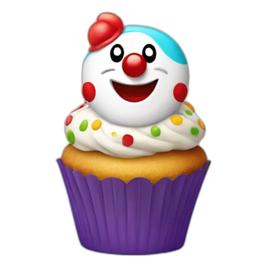 Happy cupcake with a clown sitting on it  sticker
