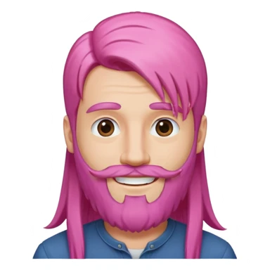man with very long straight hair pink and beard no mustache sticker