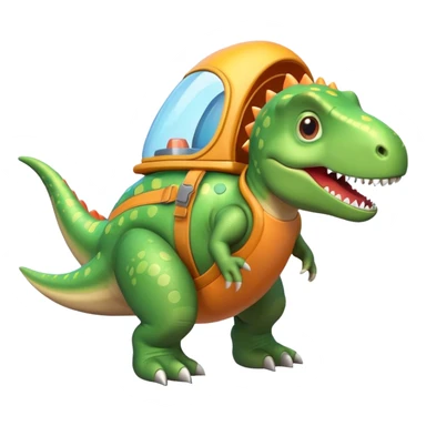 cute toy-like rocket-propelled dinosaur, rounded shapes, glossy texture, colorful rocket backpack, happy expression, 3D cartoon, mobile game icon style, clean background, no text, no watermark
 sticker