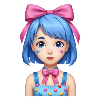 candy girl from candyland blue pink mixed hair with ribbon  sticker