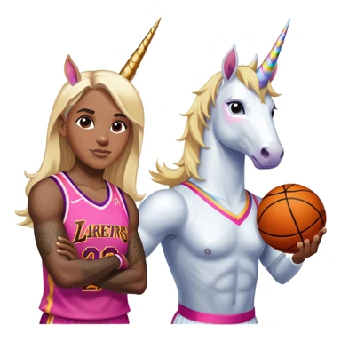 Lebron James super buff  cool 6th grader with cool pretty blond adult girl in basketball unicorns sticker