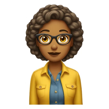 Mulher cabelo curto cacheado óculos e Roupa amarela  sticker