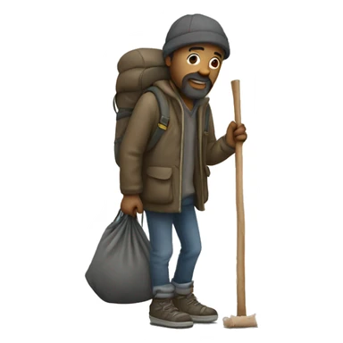 homeless man with stick  bag sticker