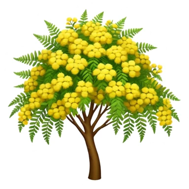 Cinematic Realistic Acacia Emoji, Bright and cheerful, with clusters of fluffy yellow flowers blooming along delicate branches. The wattle’s soft, fern-like leaves sway in the breeze, radiating a sense of warmth and joy. Soft glowing outline, capturing the essence of Australian sunshine, warmth, and beauty in a vibrant acacia tree! sticker