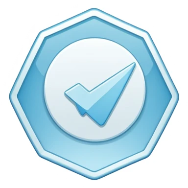 Telegram verification badge, light blue irregular octagon with white checkmark sticker