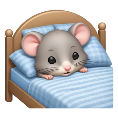 Crea una imagen de un rato adorable gris parecido a este 🐭 donde este duermiendo en una cama y de su cabeza aparezca esto 💤 indicando q está muy dormido.  sticker