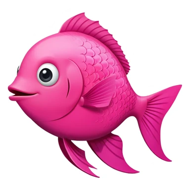 bright pink fish seen in exact side view, facing perfectly to the right, only one eye visible, complete flat 2D side profile, derpy expression with silly smile, flat like a paper cutout sticker