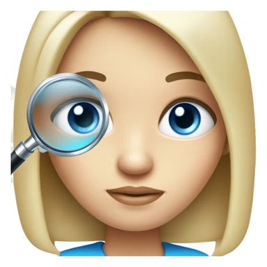 white girl with black hair and blue eyes with magnifying glass and a suspicious look sticker
