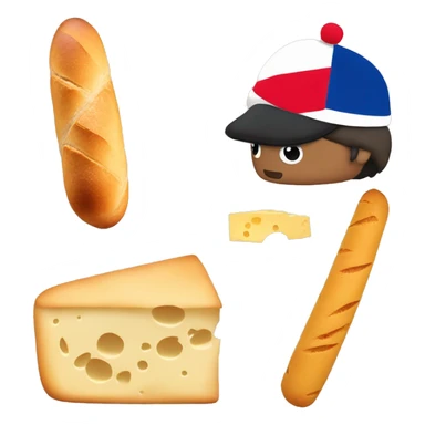 normal emoji with a beret and in the back the eifell tower and a baguette and some cheese sticker