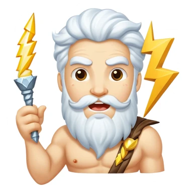 cheerful Zeus with white ice cream and lightning bolt sticker