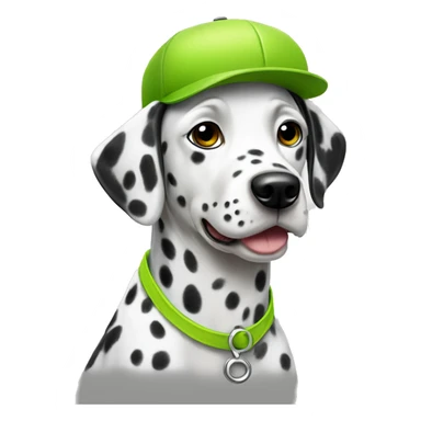 Dalmatian dog wearing a lime green cap sticker