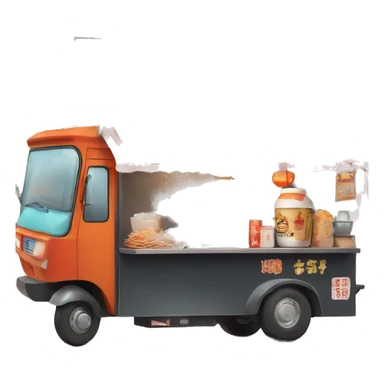 A food truck selling ramen is decorated with Japanese signs and lanterns sticker