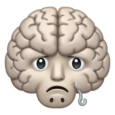 A sad, unhealthy brain with a frowning face, looking sick and tired sticker
