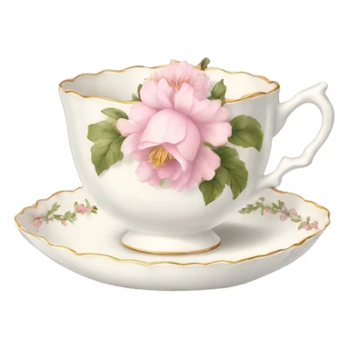 White teacup with baby pink floral antique print  sticker