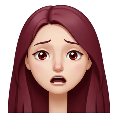 emoji of girl crying hysterically with maroon dark long hair in a middle part with straight nose hazel eyes medium perfect eye brows with  a nose ring silver on the right nostril  sticker