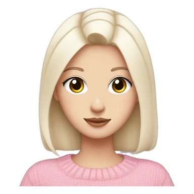 Pretty brown eyed white girl with black hair in a pink sweater holding a white cat sticker