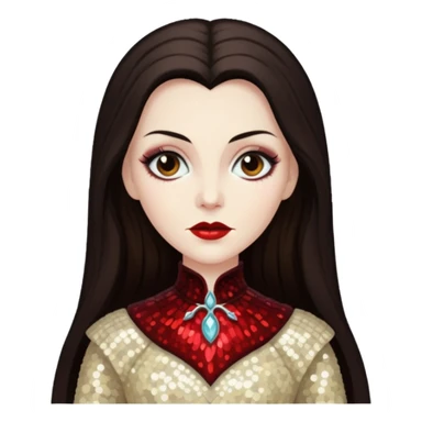 Countess Dracula with long dark brown hair, cream sequin outfit  sticker